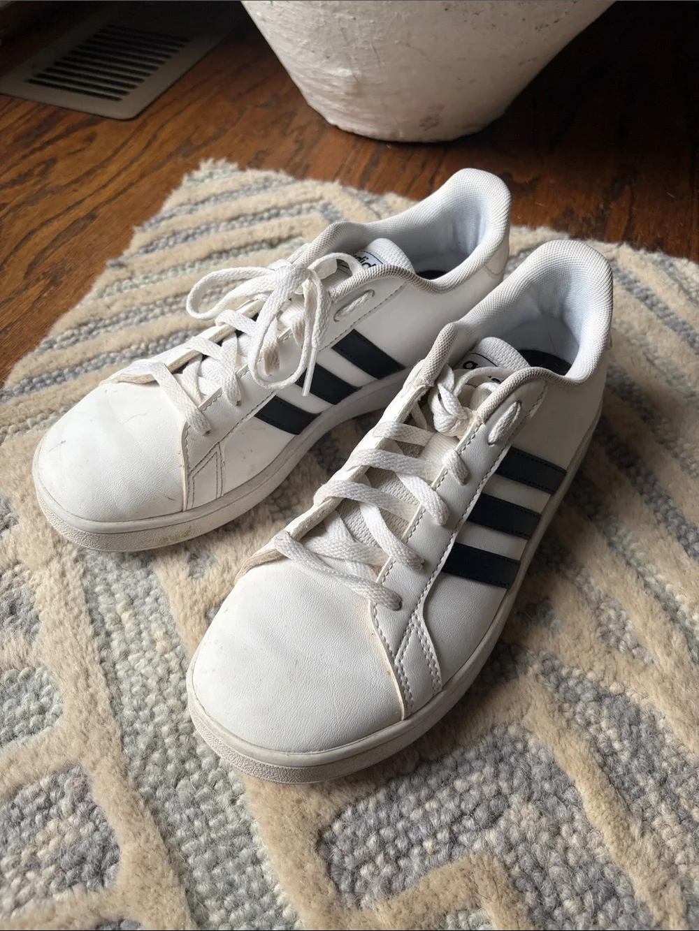 adidas White Sneakers with Black Three-Stripes